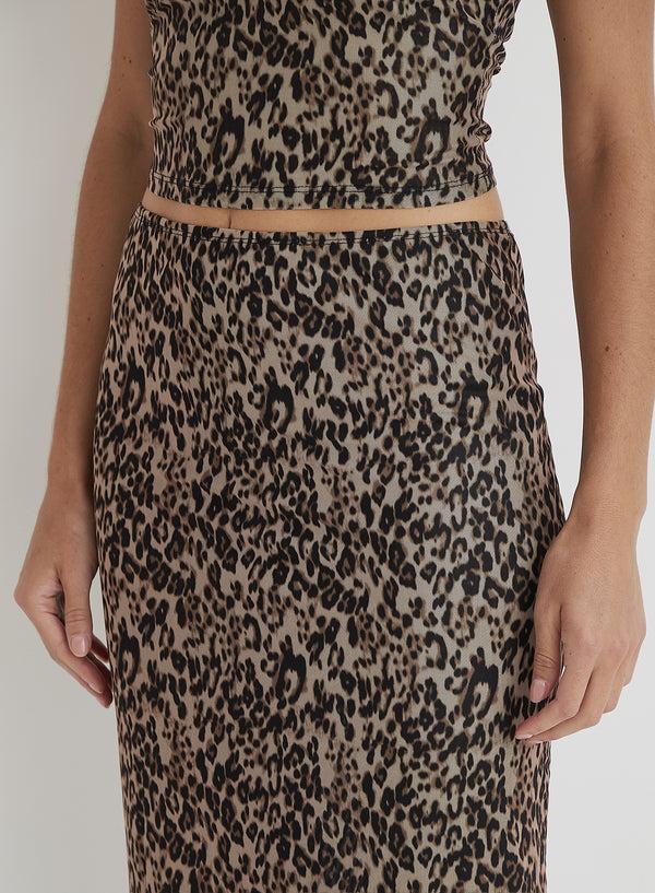 4th & Reckless Leopard Print Mesh Maxi Skirt- Cher
