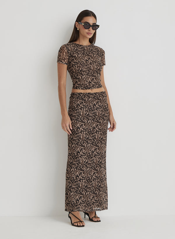 4th & reckless Leopard Print Mesh Maxi Skirt- Cher
