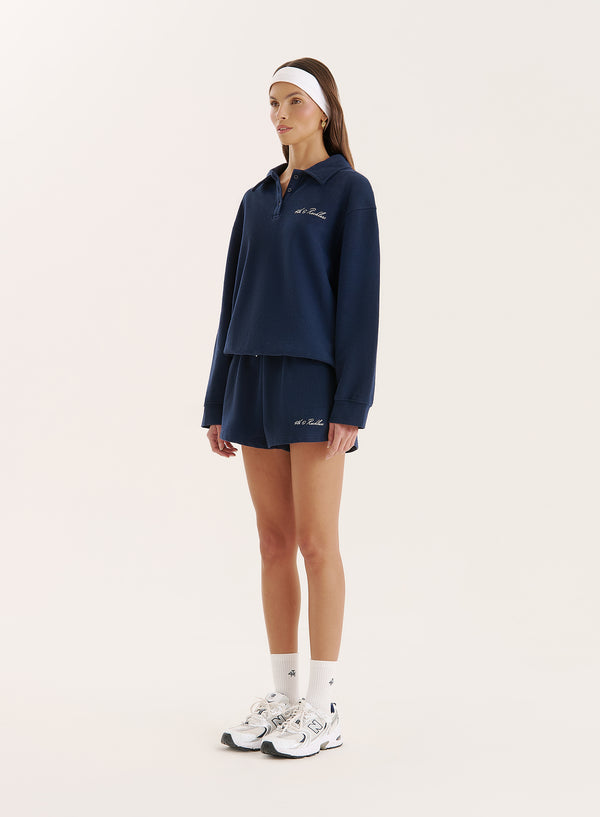 4th & Reckless Navy Branded Polo Sweatshirt- Clover