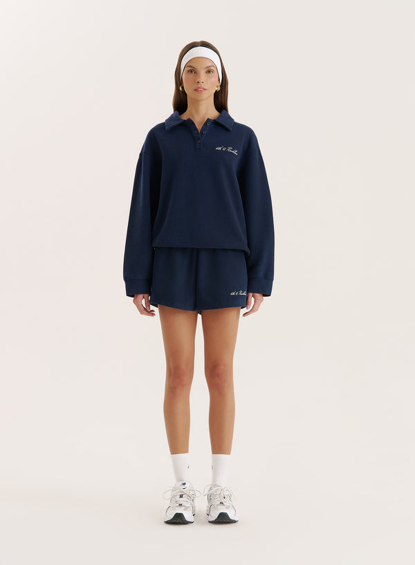 4th & Reckless Navy Branded Polo Sweatshirt- Clover