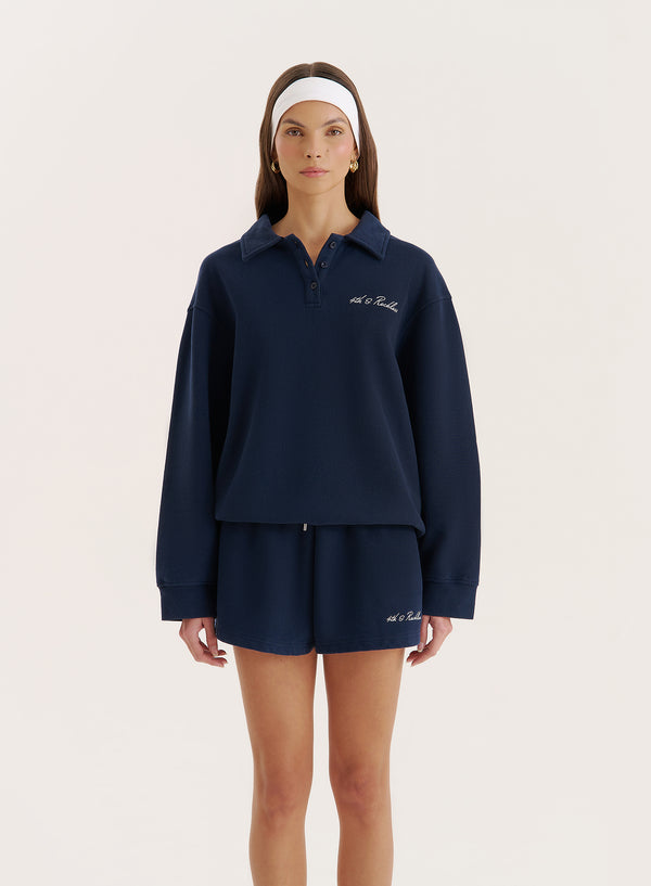 4th & reckless Navy Branded Polo Sweatshirt- Clover
