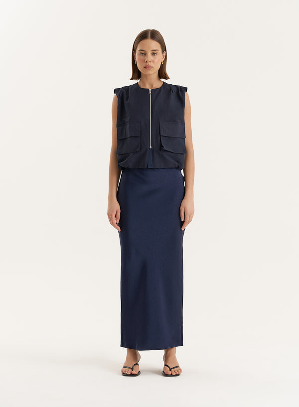 4th & Reckless Navy Drawstring Gilet- Cleo