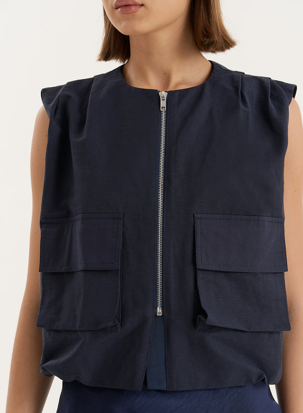 4th & Reckless Navy Drawstring Gilet- Cleo