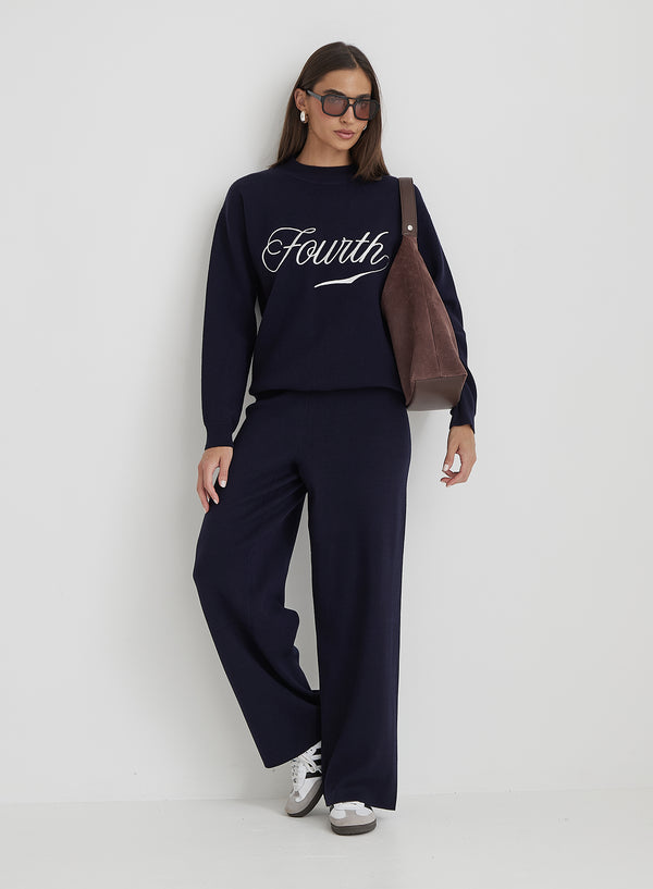 4th & Reckless Navy Knitted Fourth Jumper- Avery