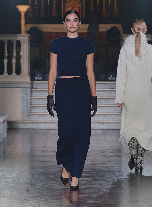 4th & Reckless Navy Knitted Maxi Skirt- Sandi