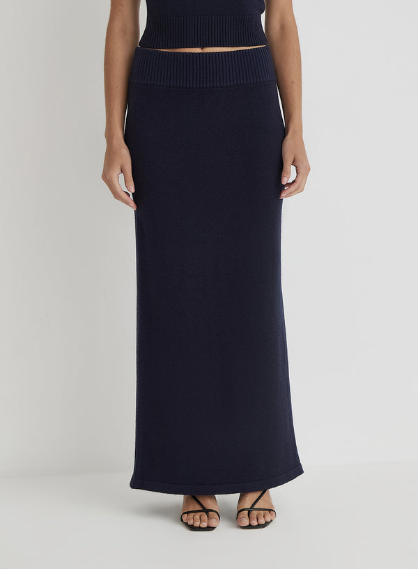 4th & Reckless Navy Knitted Maxi Skirt- Sandi