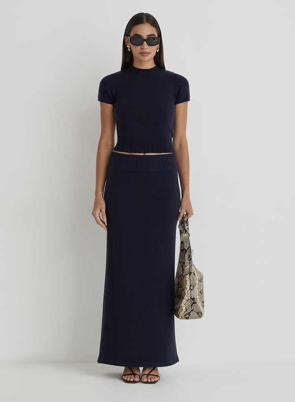 4th & reckless Navy Knitted Maxi Skirt- Sandi