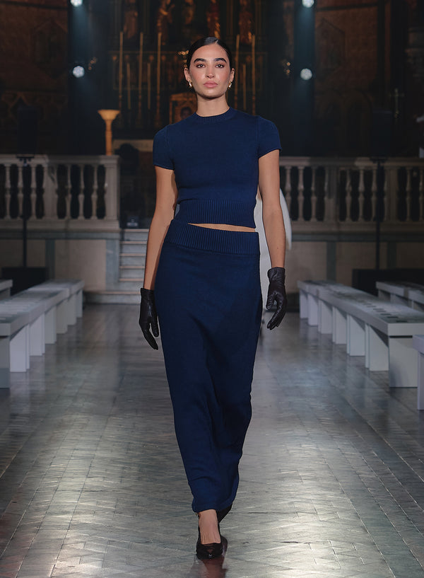 4th & Reckless Navy Knitted Short Sleeve Top- Sandi