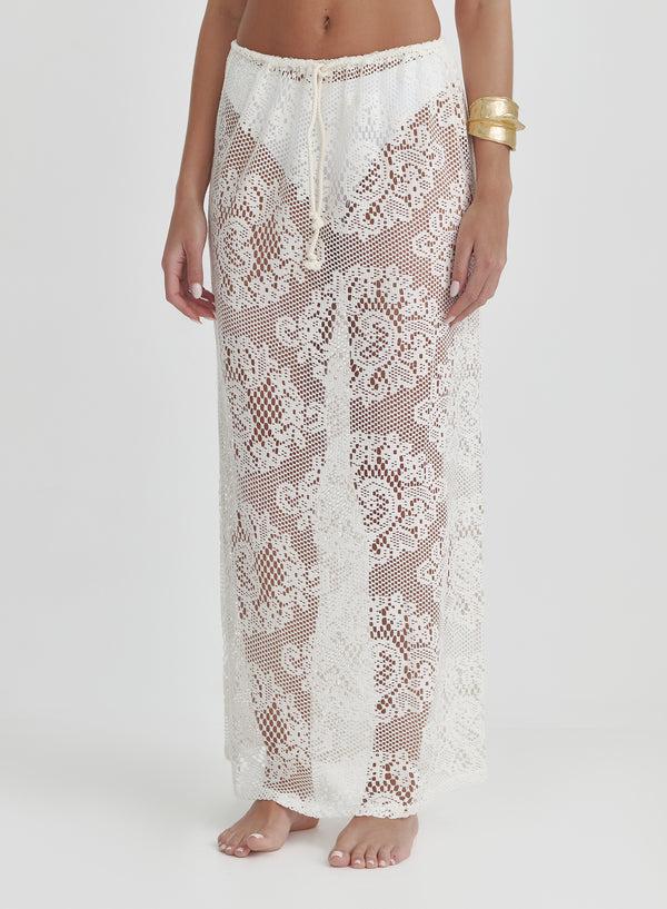 4th & Reckless Off White Crochet Maxi Skirt- Rose