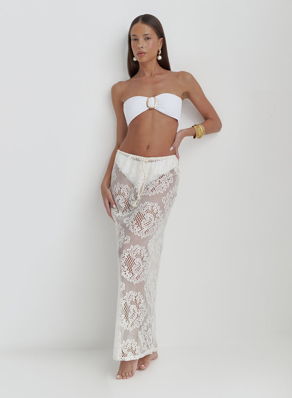 4th & Reckless Off White Crochet Maxi Skirt- Rose