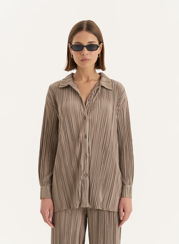 4th & reckless Olive Plisse Shirt- Palais