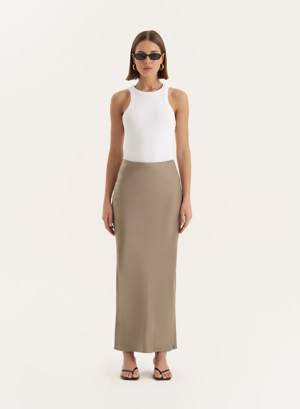 4th & reckless Olive Satin Maxi Skirt- Novah