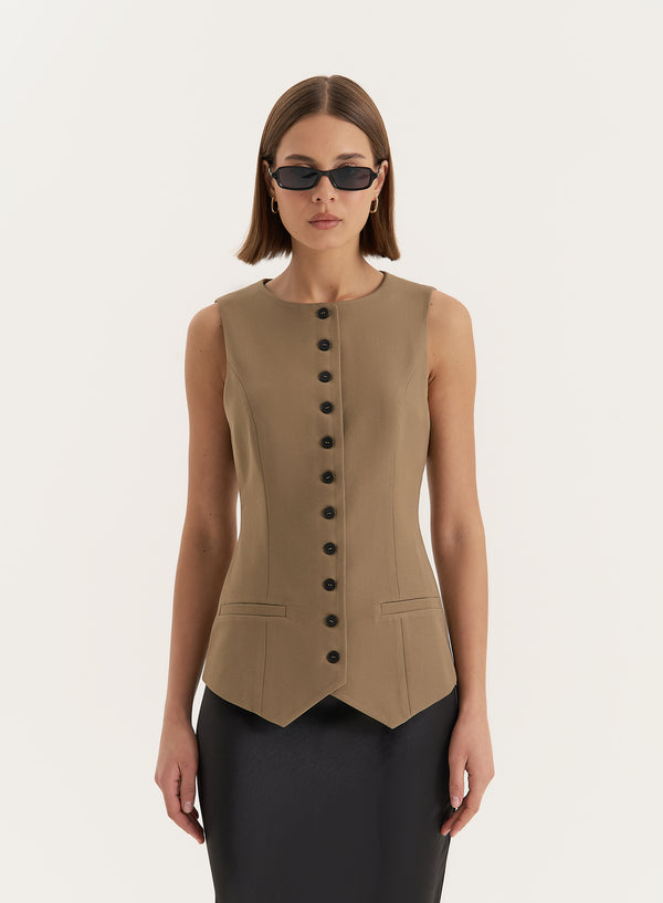 4th & reckless Olive Tailored Waistcoat- Briella