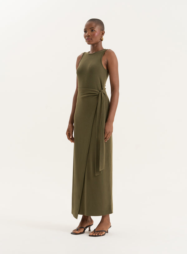 4th & Reckless Olive Wrap Detail Maxi Dress- Bridie