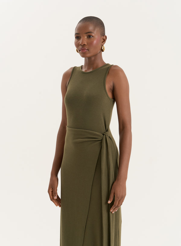 4th & Reckless Olive Wrap Detail Maxi Dress- Bridie