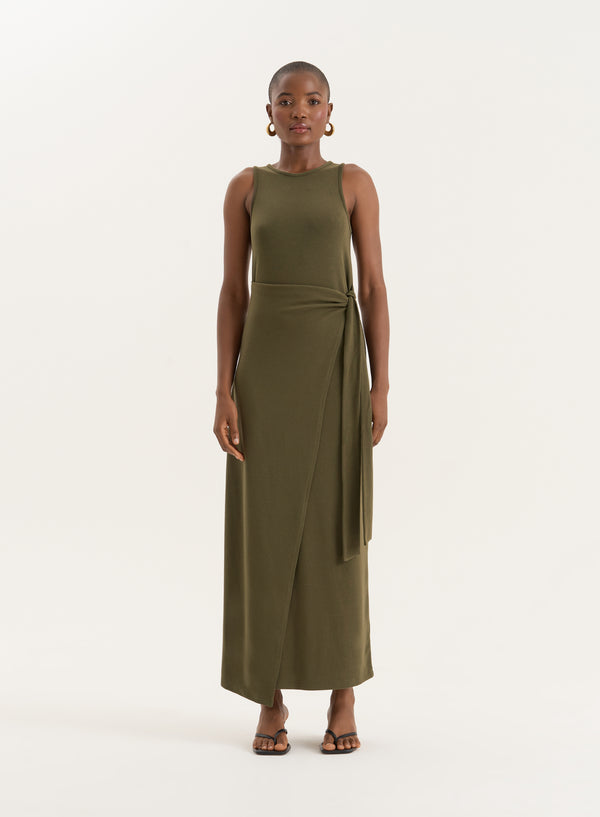 4th & reckless Olive Wrap Detail Maxi Dress- Bridie