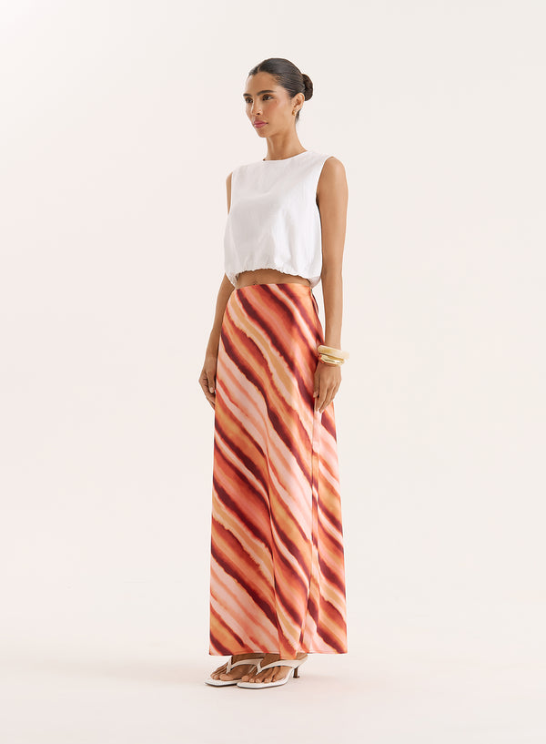 4th & Reckless Ombre Stripe Satin Maxi Skirt- Novah