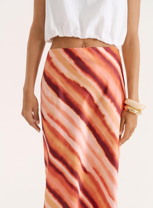 4th & Reckless Ombre Stripe Satin Maxi Skirt- Novah