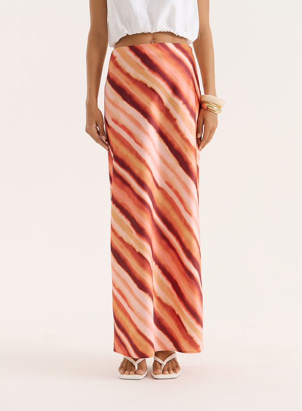4th & Reckless Ombre Stripe Satin Maxi Skirt- Novah