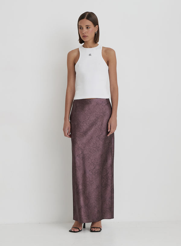 4th & Reckless Plum Printed Satin Maxi Skirt- Novah