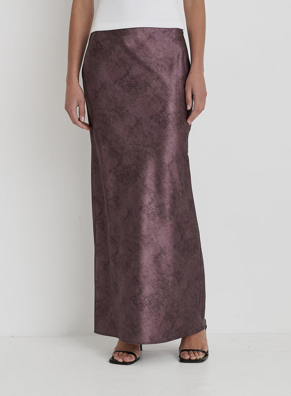 4th & Reckless Plum Printed Satin Maxi Skirt- Novah