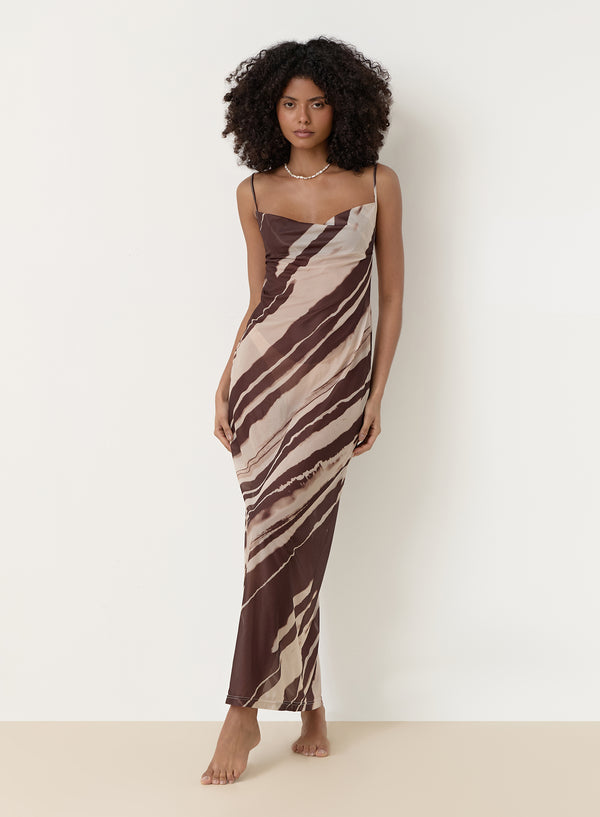 4th & Reckless Printed Sheer Mesh Maxi Dress- Ocean