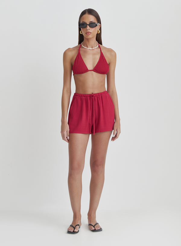 4th & Reckless Red Crinkle Triangle Bikini Top- Luana