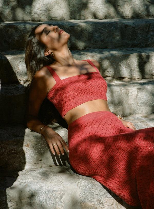 4th & Reckless Red Crochet Knit Cami Crop Top- Sierra