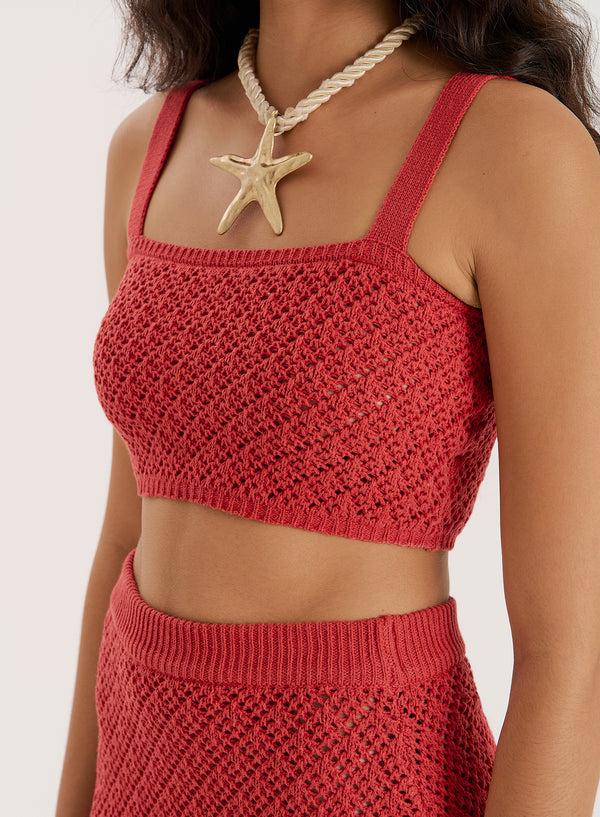4th & Reckless Red Crochet Knit Cami Crop Top- Sierra