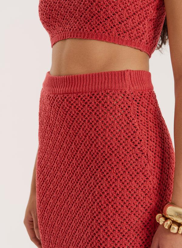 4th & Reckless Red Crochet Knit Maxi Skirt- Sierra