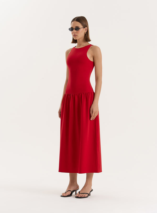 4th & Reckless Red Jersey Drop Waist Dress- Shannon
