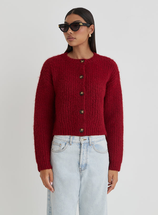 4th & Reckless Red Knitted Cardigan- Drew