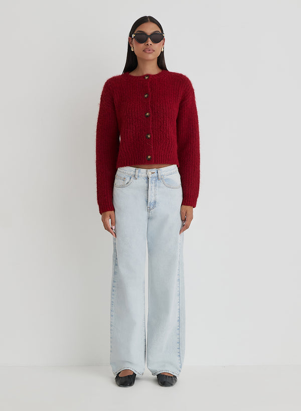 4th & reckless Red Knitted Cardigan- Drew