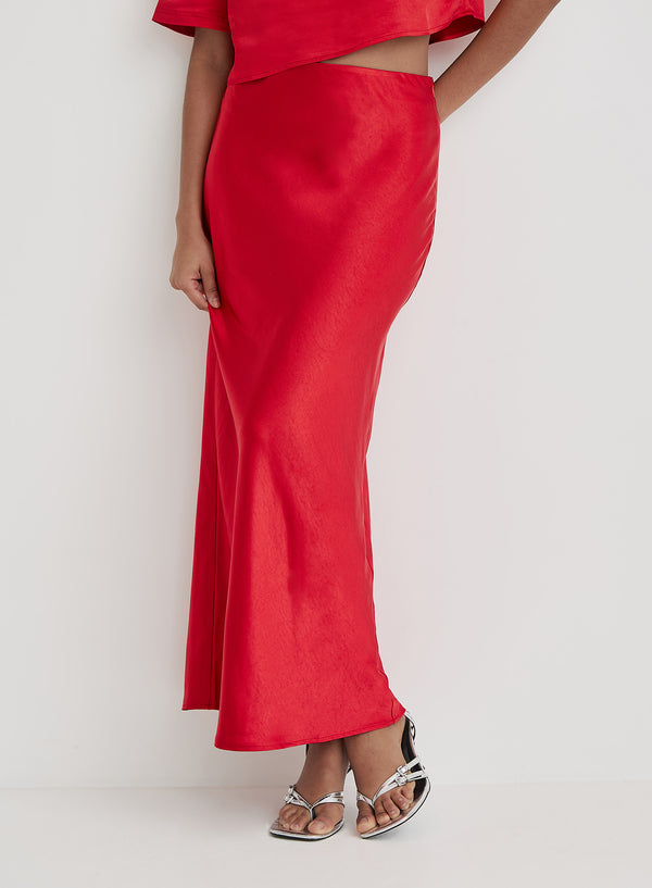 4th & Reckless Red Satin Maxi Skirt- Dara