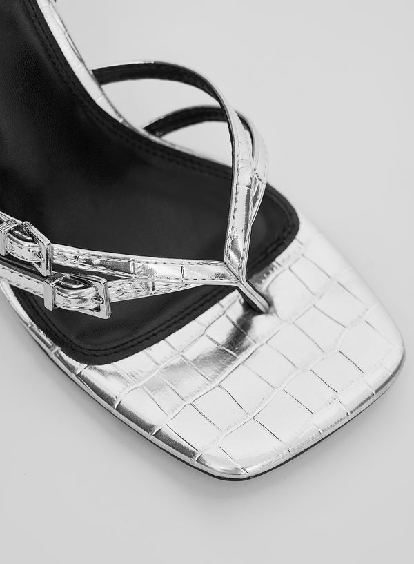 4th & Reckless Silver Buckle Heeled Sandal- Chicago
