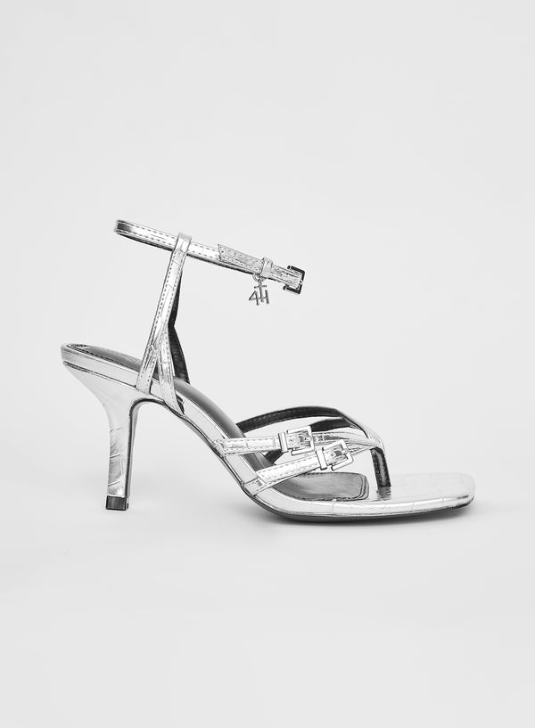 4th & reckless Silver Buckle Heeled Sandal- Chicago