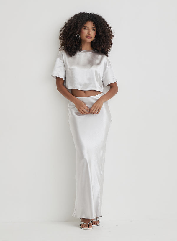 4th & Reckless Silver Satin Cropped Top- Dara