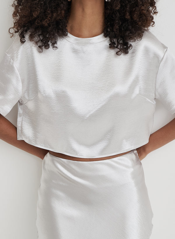 4th & Reckless Silver Satin Cropped Top- Dara