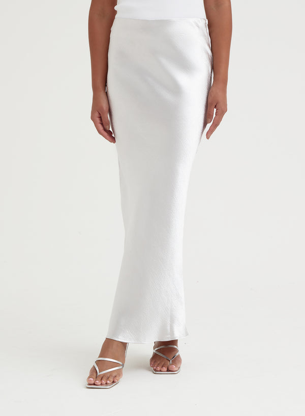 4th & Reckless Silver Satin Midaxi Skirt - Silvie