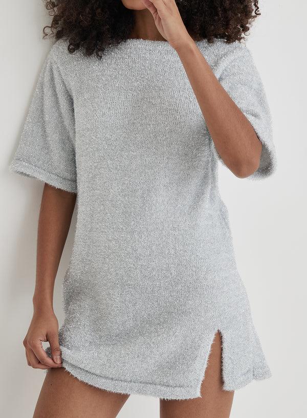 4th & Reckless Silver Tinsel Knit Mini Dress- Meggy
