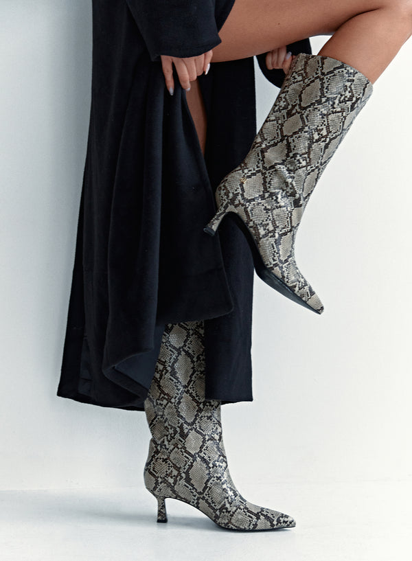 4th & Reckless Snakeskin Print Low Heel Boot- Paris