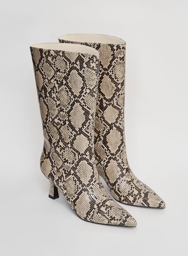 4th & Reckless Snakeskin Print Low Heel Boot- Paris