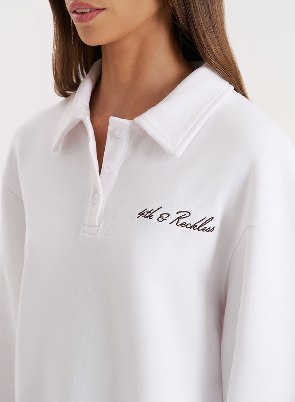 4th & Reckless White Branded Polo Sweatshirt- Clover