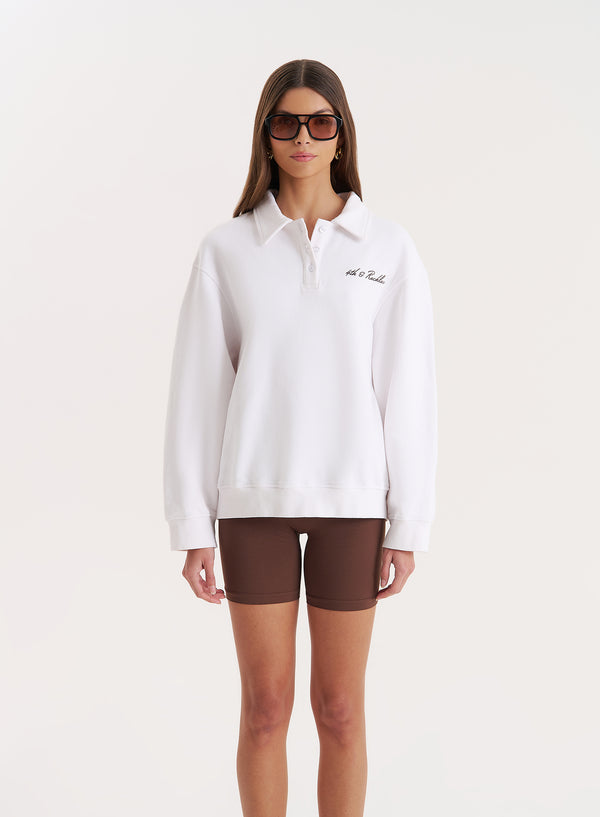 4th & reckless White Branded Polo Sweatshirt- Clover