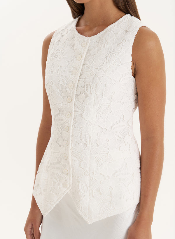 4th & Reckless White Broderie Lace Waistcoat- Becki
