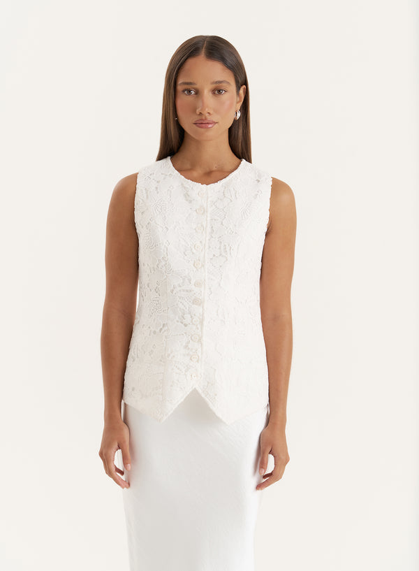 4th & reckless White Broderie Lace Waistcoat- Becki