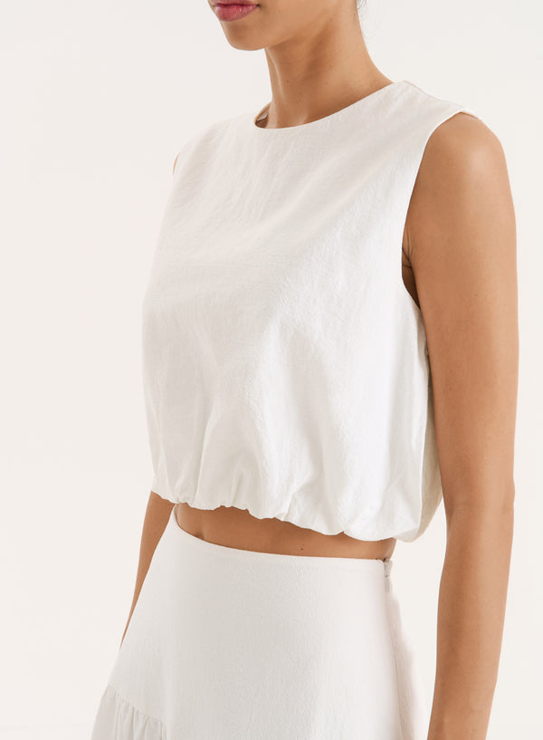 4th & Reckless White Cotton Bubble Hem Top- Selene