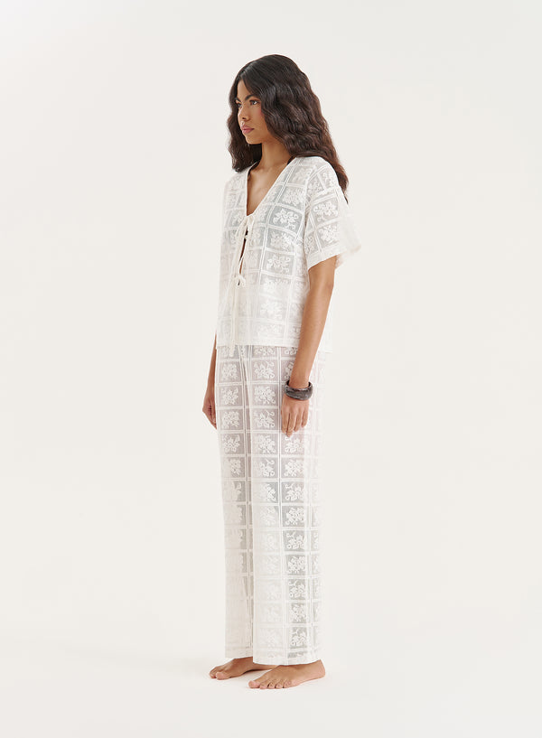 4th & Reckless White Crochet Lace Tie Front Top- Loli