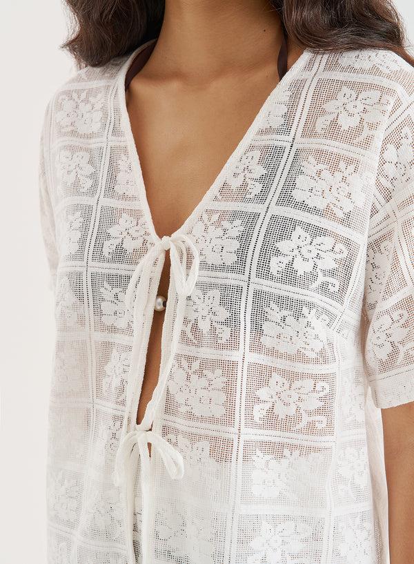 4th & Reckless White Crochet Lace Tie Front Top- Loli