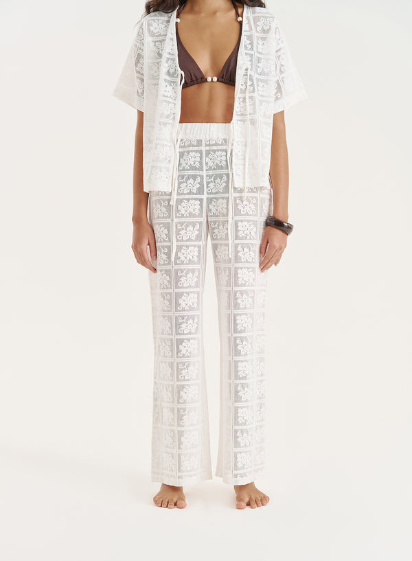 4th & Reckless White Crochet Lace Trouser- Loli